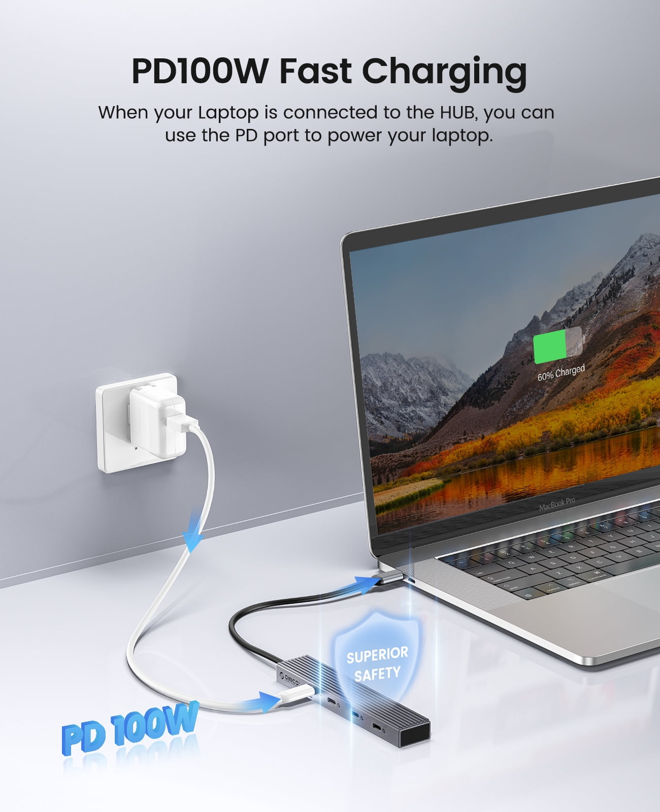 ORICO 4 in 1 HUB C Hub USB-C Adapter with 3 USB3.2 Gen2 10Gbps Type-C+1 100W PD Ultra-Slim usb splitter for laptop for MacBook, Mac Pro, Mac mini, iMac, Surface Pro, XPS, PC, Flash Drive, Mobile HDD