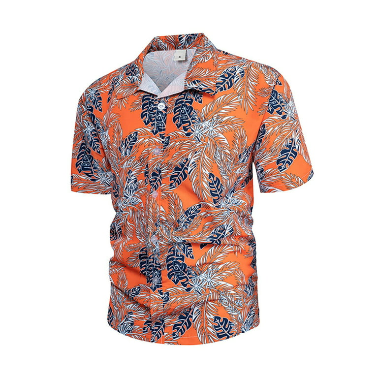 Hfyihgf Hawaiian Shirts for Men Short Sleeve Lapel Beach Aloha Shirt Floral  Summer Casual Button Down Shirts Top(Orange,XL) 