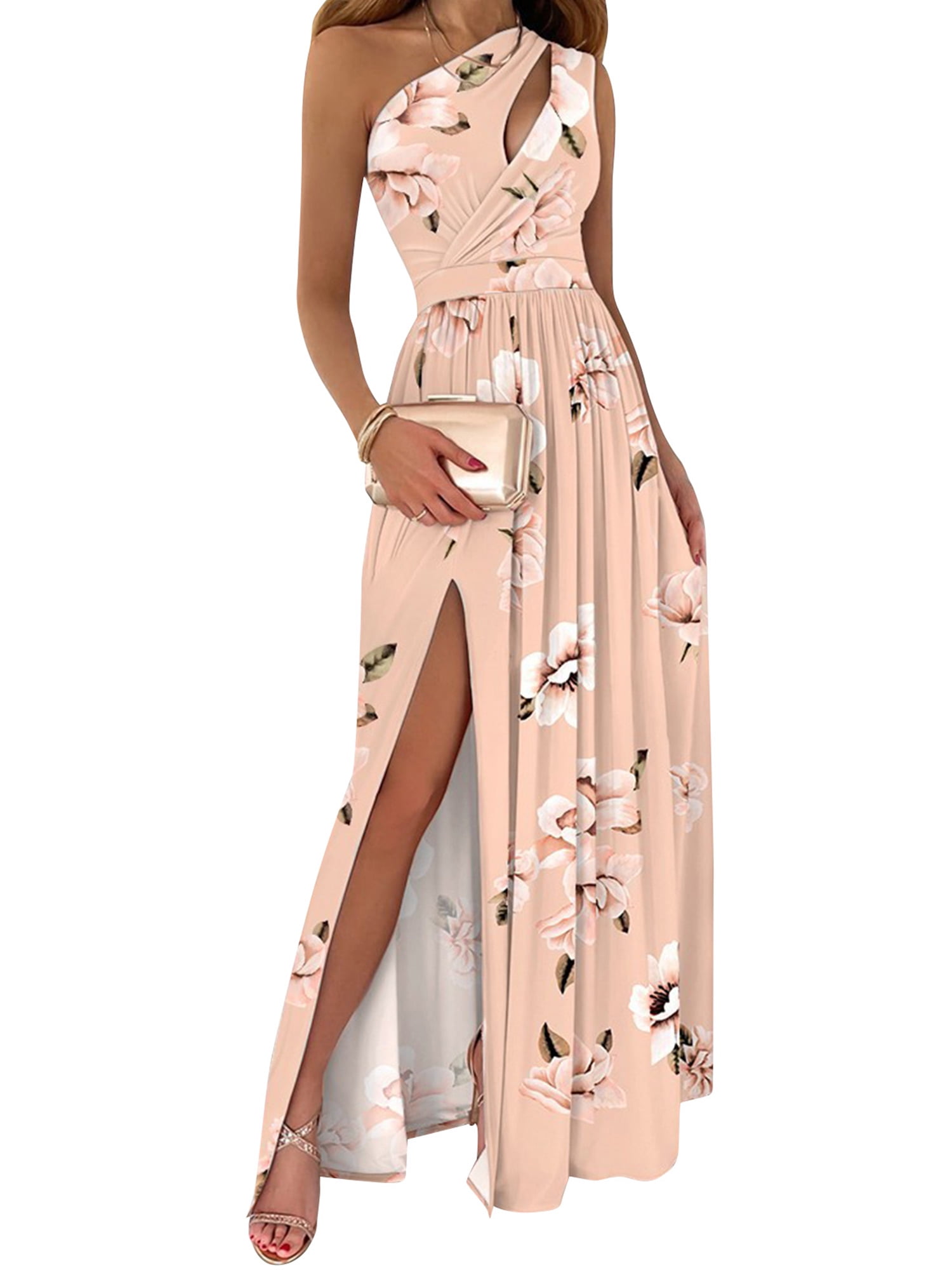 Women Long Dress Shoulder Dress Floral / Dye Pattern Sleeveless Split Pleated High Waist Maxi Dress - Walmart.com