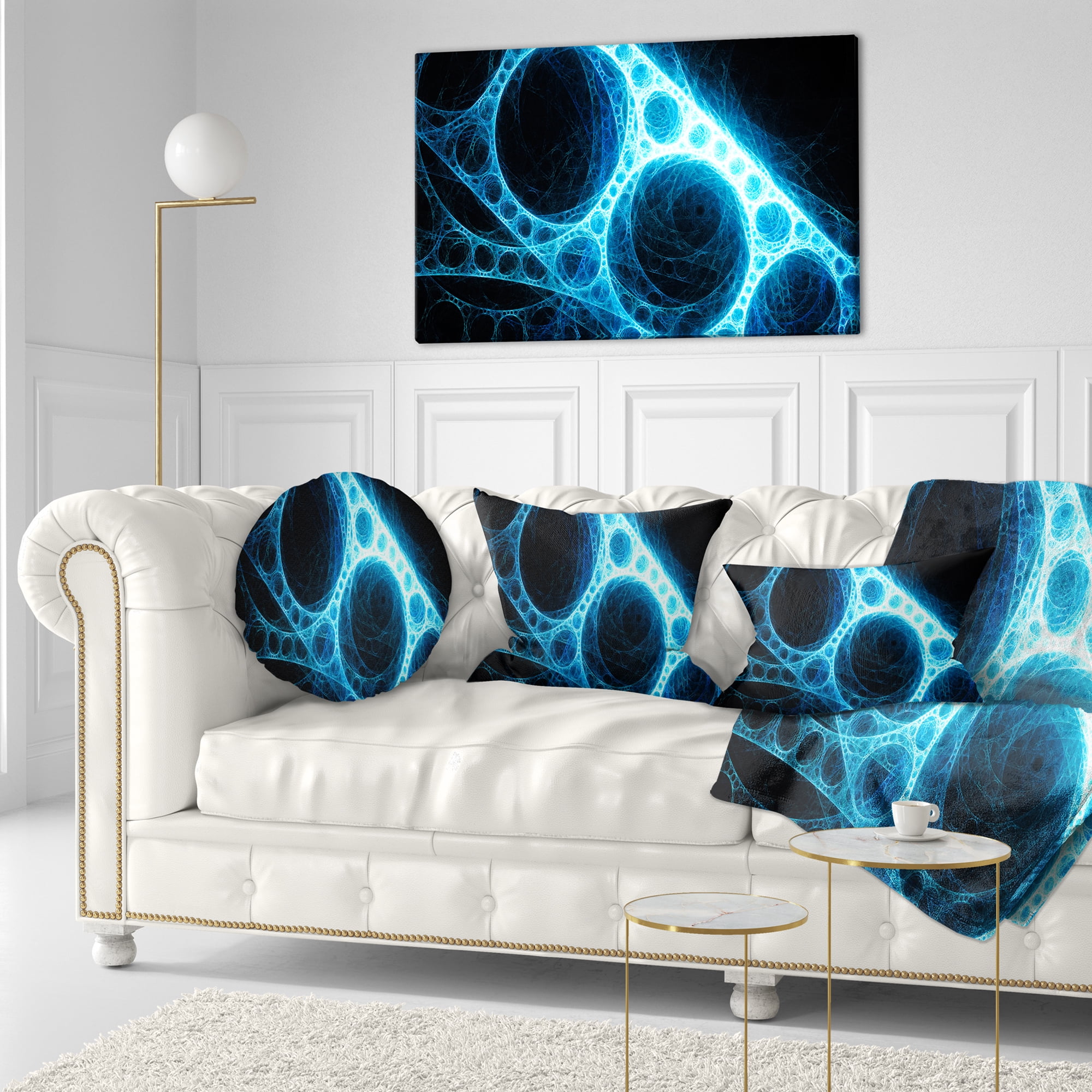 Designart Blue Metal Construction in Black - Abstract Throw Pillow - 12x20