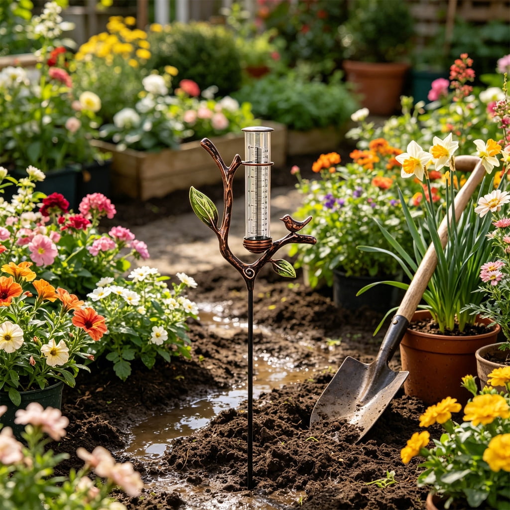 Artistic Nature Themed Rain Meter For Outdoor Spaces Crafted From Premium Metal And Acrylic