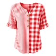 thumbnail image 4 of Molidfa Women's V-Neck Blouse 3/4 Sleeve Plaid Stretchable Pull-On Style Regular Fit Striped Casual Elegant Top, 4 of 5