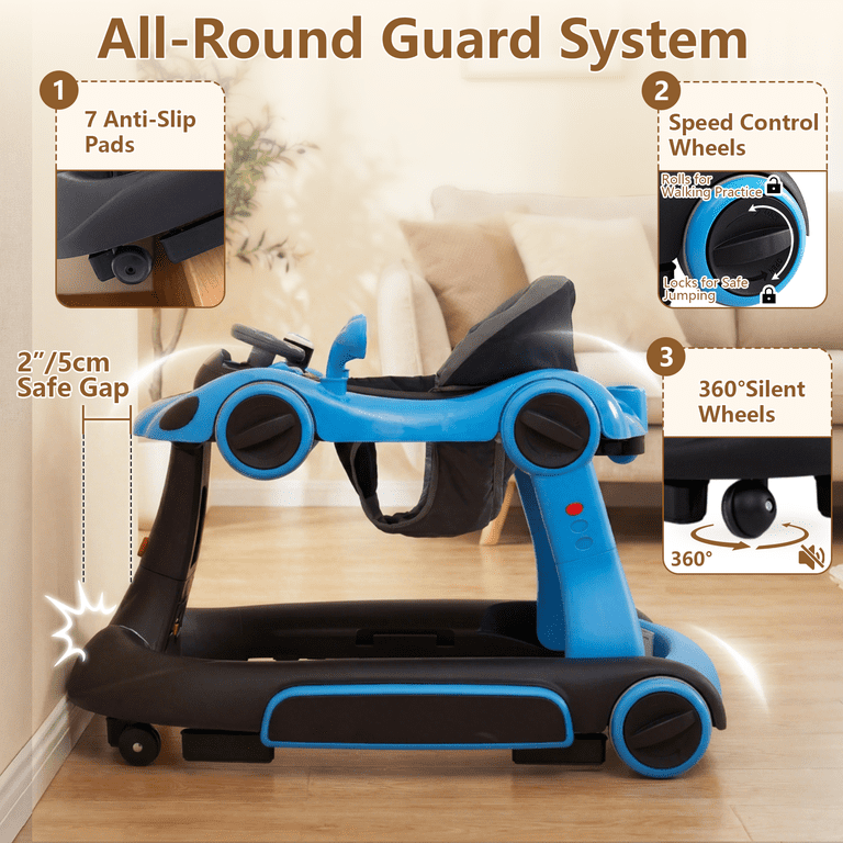 INFANS 6-in-1 Multi-Function Baby Walker, Blue photo 4