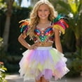 thumbnail image 2 of sususu Girl Dresses Girls Tiered Skirt Dress Featuring Asymmetric Hemline And Rainbow Design For All Seasons Dress&nbsp;Up Clothes for Girls, 2 of 6