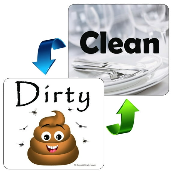 Double Sided Clean Dirty Dishwasher Magnet, Fun Poo Poop Emoji Artwork, 4.5" x 4.5" Reversible Flexible Glossy Waterproof Vinyl Magnetic Dish Washer Flip Indicator Sign, Made in USA