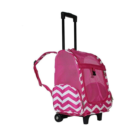 World Traveler 18-inch Rolling Pet Carrier Backpack - Fuchsia White Chevron