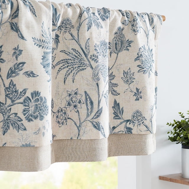 Cortina de Visillo Jinchan Floral de Lino para Cocina 40x120cm Azul