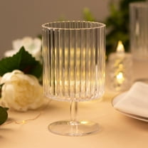 Balsa Circle 6 Clear 12 oz Plastic Wine Glasses Vintage Ribbed Pattern Short Stemmed Cocktails Dining Tableware Decorations