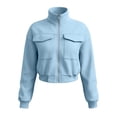 thumbnail image 6 of Admvng Cropped Jacket for Women Stand Collar Zip Up Cargo Pocket Comfy Bubble Long Sleeve Loose Casual Sweat Coat, 6 of 6