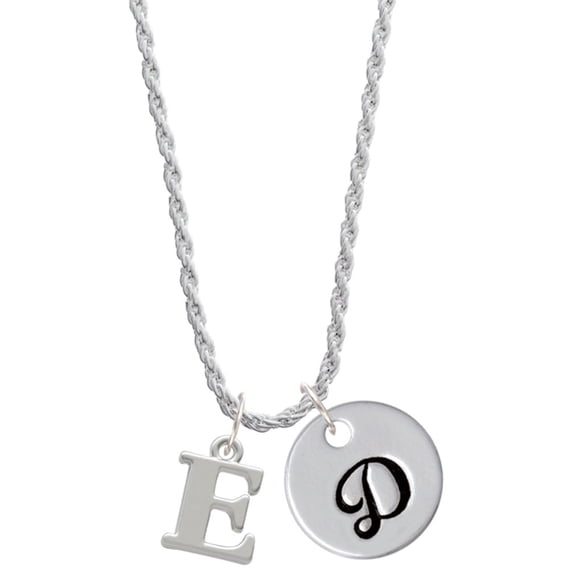 Delight Jewelry Silvertone Large Initial - E - Silvertone Script Initial Disc - D - Charm Necklace, 20"+3"