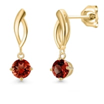 Gem Stone King 10K Yellow Gold Red Garnet Stud Dangle Earrings for Women | 1.00 Cttw | Gemstone January Birthstone | Round 4.5MM