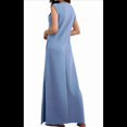 thumbnail image 3 of Vestido Maxi de Verano 2025 para Mujer, Informal, Holgado, con Abertura, Sin Arrugas, con Cuello Redondo y Bolsillos, Color Azul Vaquero S, 3 of 9