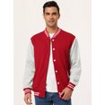 thumbnail image 2 of Chaqueta de béisbol Varsity para hombre, bloque de color, uniforme escolar, chaquetas de bombardero Letterman, rojo medio, gris Unique Bargains Chaqueta, 2 of 5