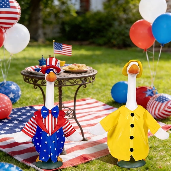 AZXY Porch Goose Outfits, 24" Patriotic 4th of July Costume with Top Hat & Sunglasses for Large Goose Statue, Independence Day Decor for Yard, Garden & Home