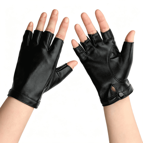 TELOLY Fingerless Pu Faux Leather Gloves Half Finger Black Biker Punk Gloves Fingerless Driving Riding Leather Gloves Half Finger Outdoor Sports Glove Cosplay Costume Fingerless Glove for Women