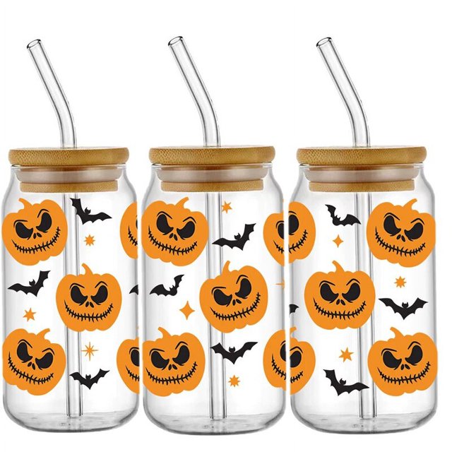 Halloween Transfer Stickers Waterproof UV DTF Cup Mug Wraps Sticker DIY 3D Wrap Decal For 16oz Libbey Glass