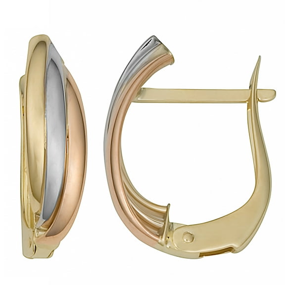 KoolJewelry 14k Tricolor Gold Omega Back Hoop Earrings