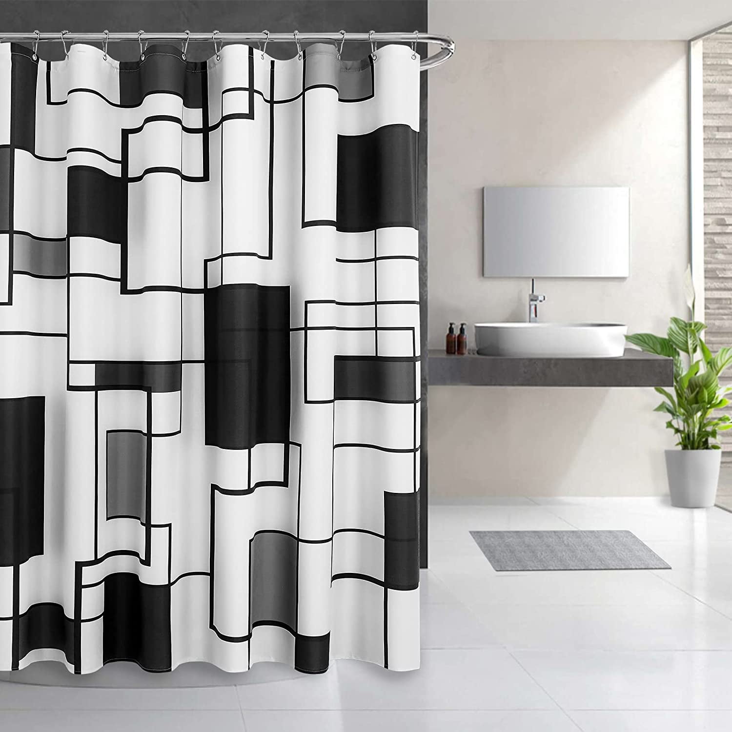 Black Shower Curtain Fabric Shower Curtain Set with 12 Hook Bath ...