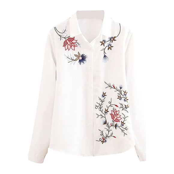 Qarigey Camisas informales para mujer, camisa blanca de talla grande a la moda, Top bordado de flores Vintage, blusa ajustada para deportes al Type2 NO2