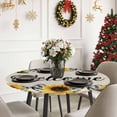 thumbnail image 6 of Round Tablecloth Welcome Sunflower Elastic Edge Fitted Bow Tie Black Plaid Plastic Table Cover,Waterproof Oil Proof for Dinner,Outdoor, Picnic, 45"- 54" DIA Tables, 6 of 9