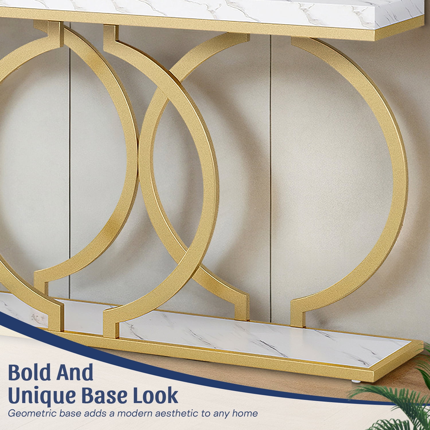 Demi Bonn 55" Console Table, Narrow Entryway Sofa Table with Geometric Metal Frame for Hallway, Entrance, Living Room, Bedroom, Gray