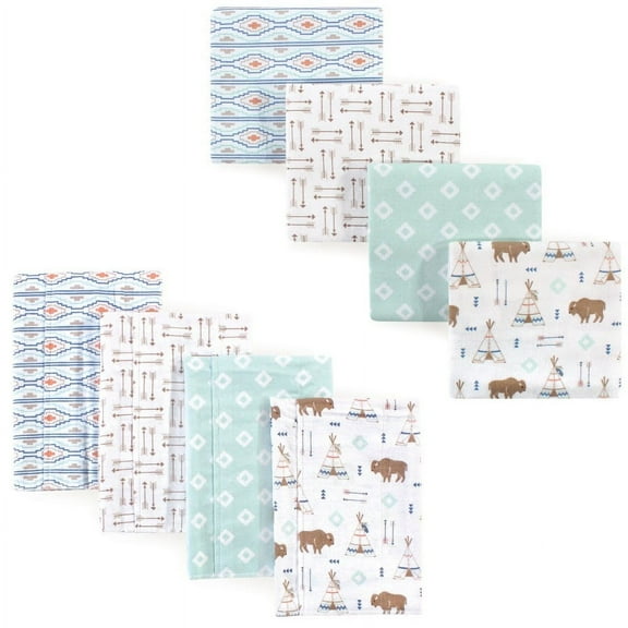 Hudson Baby Infant Boy Cotton Flannel Burp Cloths and Receiving Blankets, 8-Piece, Moose, One Size