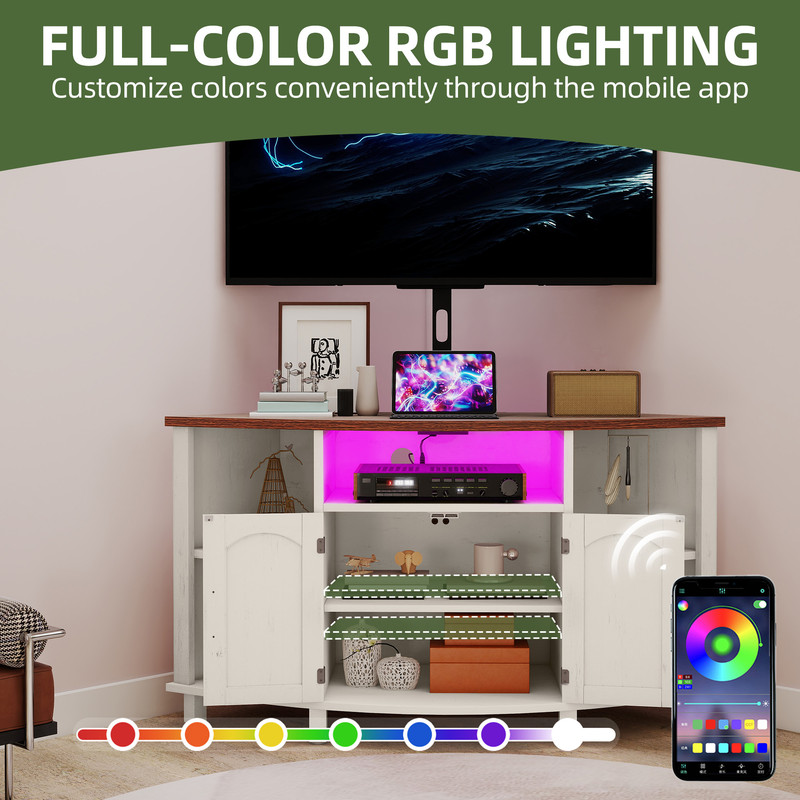Uforic Corner TV Stand with Mount for 32-70 Inch TVs, LED Entertainment Center TV Table with Power Outlets