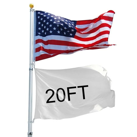 Miniature Flag Pole YesHom 20ft Telescopic Aluminum Flag Pole Free 3'x5' US Flag & Ball Top Kit 16 Gauge Telescoping Flagpole Fly 2 Flags ()