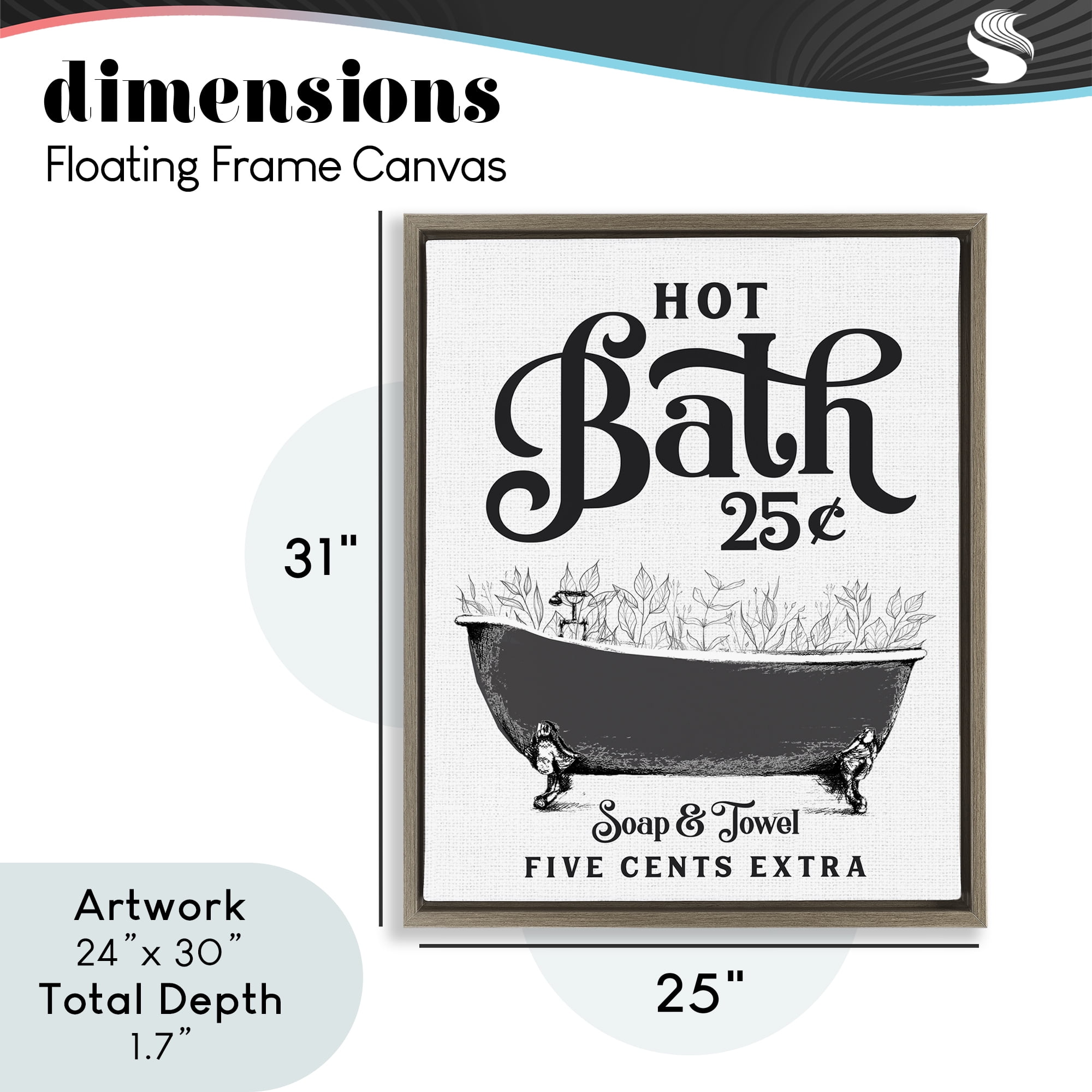Hot Bath with Bubbles Brown Framed Floater Canvas Wall Art, design by Lettered and Lined