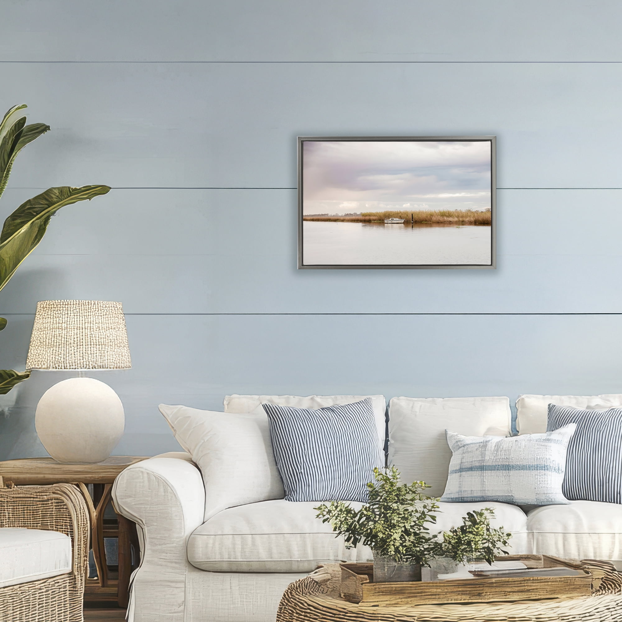 Stupell Industries Magical Mooring Landscape Gray Framed Floater Canvas Wall Art, design by Christy Berry