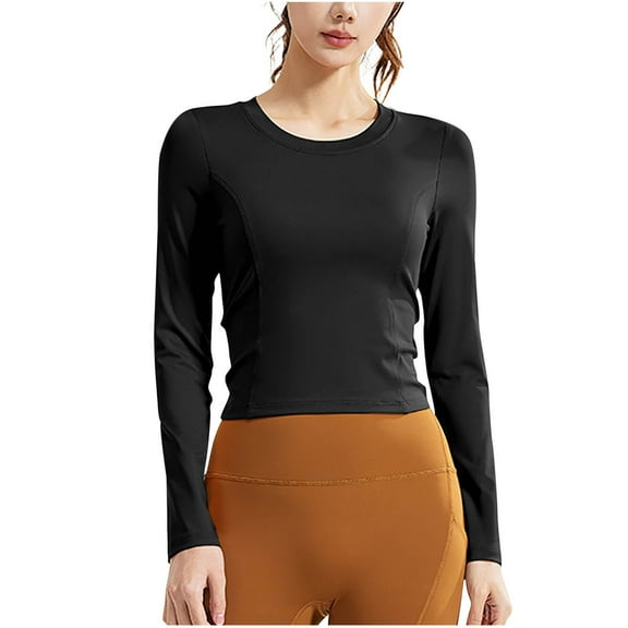 Youyipin Women'S Summer Tops Long Sleeve Crew Neck Crop Top Basic Casual Slim Cotton Top T-Shirt Basic Tees For Women