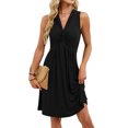 thumbnail image 2 of Women's Knot Front Dress, V Neck Sleeveless Loose Pullover Dress, Modern Minimalist Dress for Smart Casual or Outings, Black - XL, 2 of 6