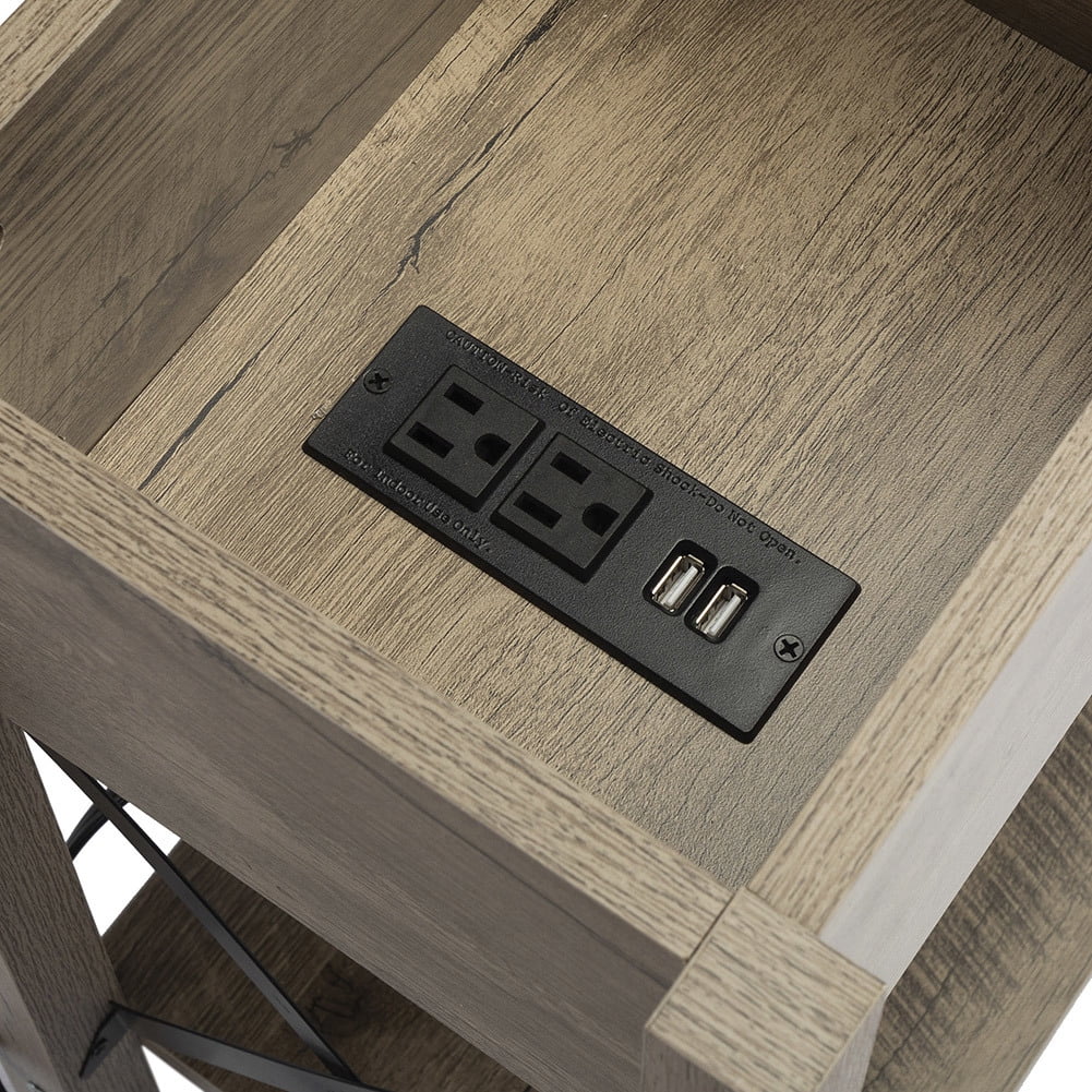 Canddidliike Narrow Flip-top Nightstands w/Outlets and USB Ports in Vintage Grey