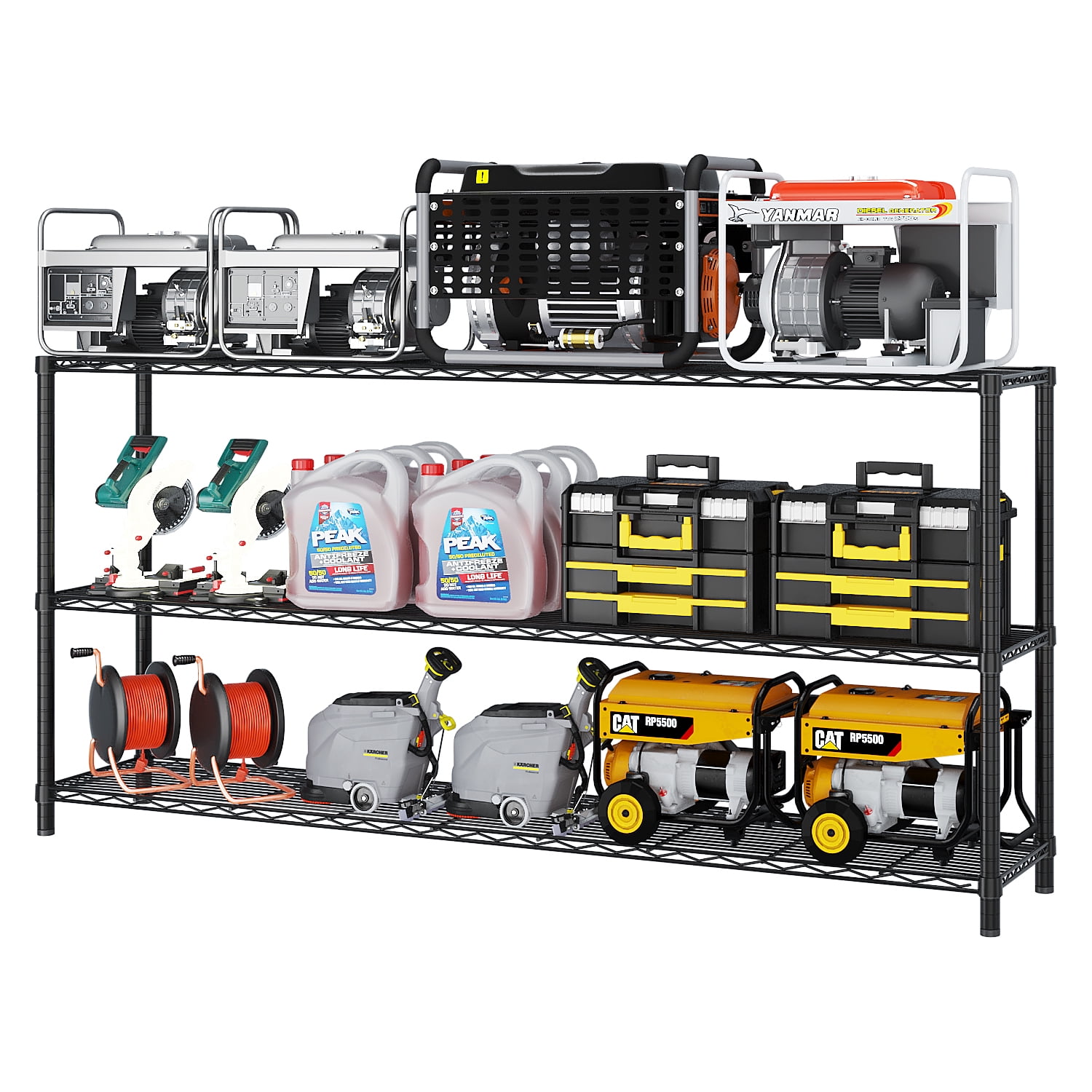 6-Tier Modular Adjustable Storage Shelving Unit Black Powder-Coated Iron Heavy Duty Rack with Locking Casters & Leveling Feet for Warehouse Garage Retail Home