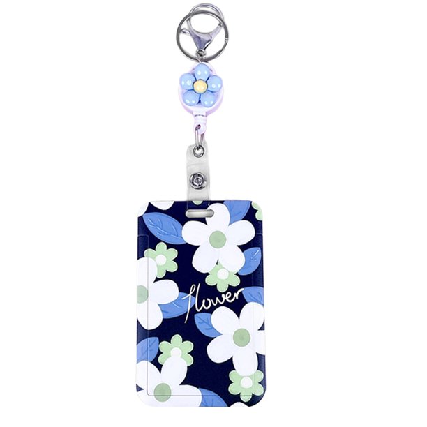 Porta credencial de flores y carrete retráctil resistente, porta credencial de identificación con clip retráctil