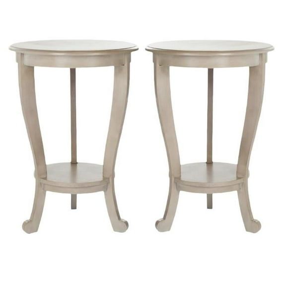 Home Square Wood Pedestal Side Table in Grey - Set of 2