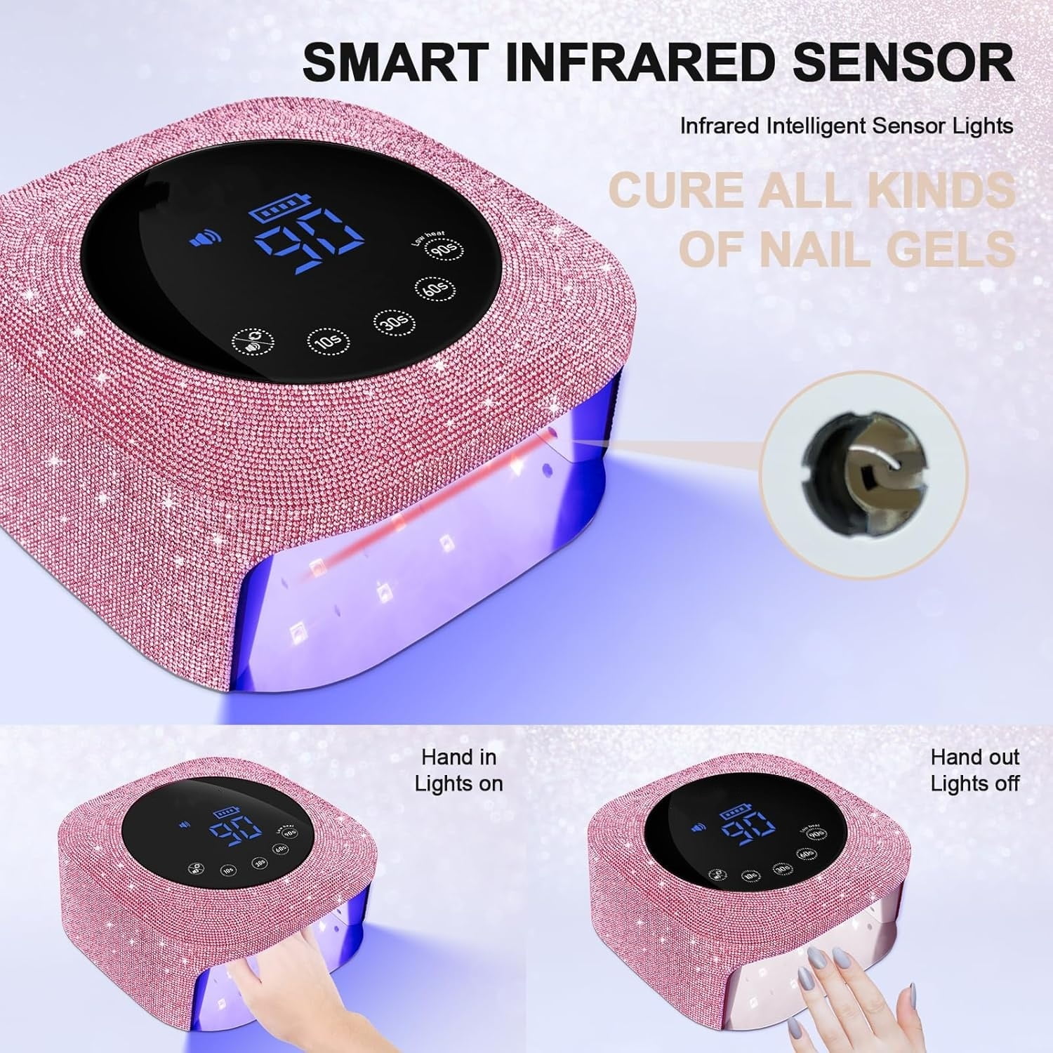 UV Nail Lamp 54W, Cordless Gel UV Led Nail Lamp for Gel Nail Polish, Rechargeable UV Nail Light Nail Dryer with 4 Timer and LCD Display, Professional Fast Curing Lamp Nail Art Tools with Rhinestone