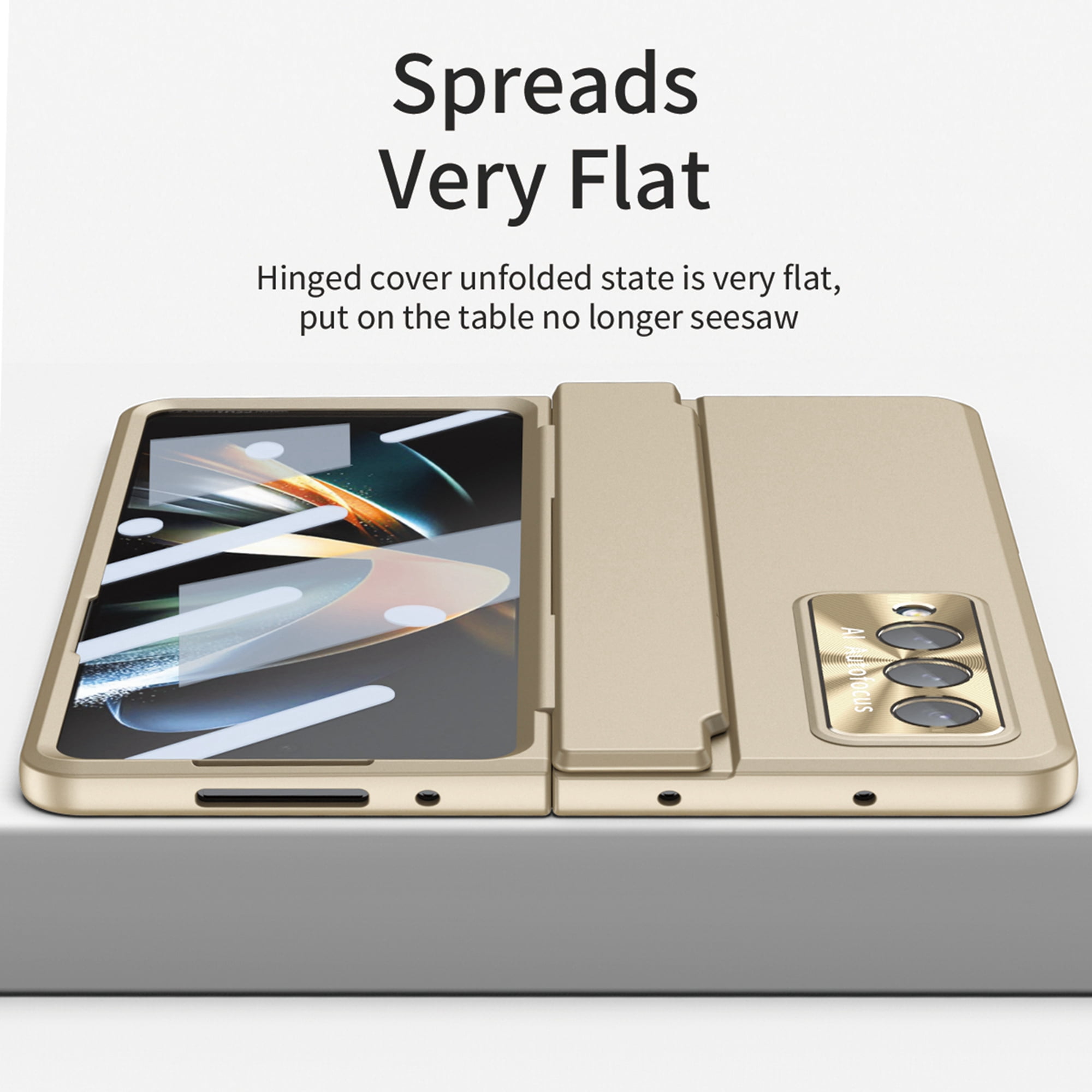 Dteck for Galaxy Fold 4 Case Hinge Protection Wireless Charging Hard Back with Non-Slip Shockproof Lightweight Slim Cover for Samsung Z Fold 4 5G 2022, Gold