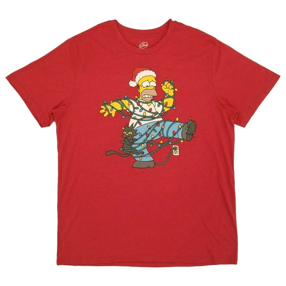 The Simpsons Tall Mens Red Htr Short Sleeve Homer Christmas Lights T-Shirt 3XLT