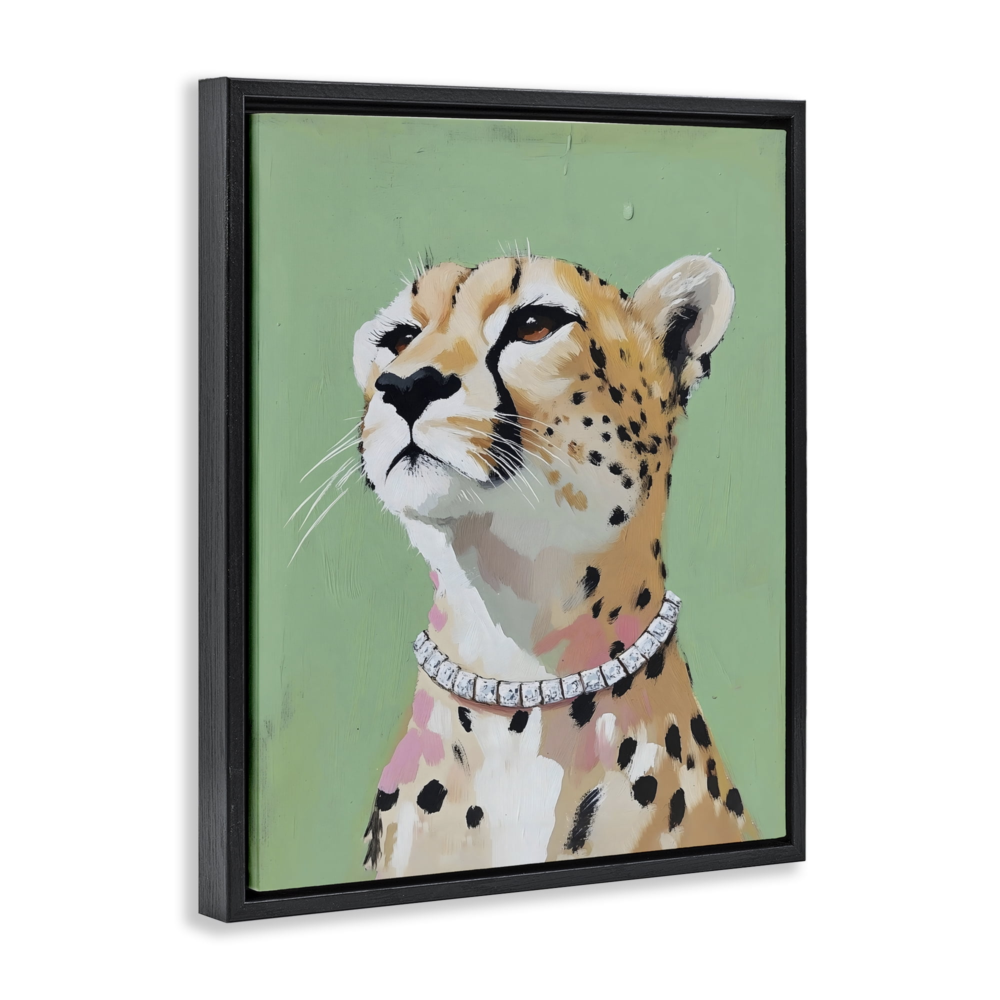 Stupell Industries Glam Cheetah with Jewels Black Framed Floater Canvas Wall Art, design by The Prints Vibe