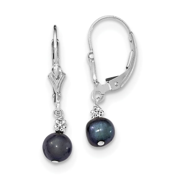 Primal Silver Sterling Silver Rhodium-plated Black Freshwater Cultured Pearl Earrings