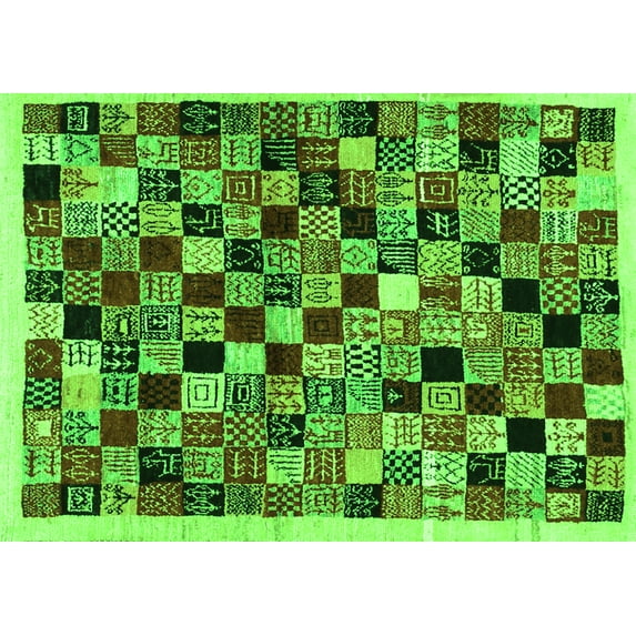 Ahgly Company Indoor Rectangle Abstract Green Contemporary Area Rugs, 8' x 12'