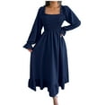 thumbnail image 1 of cfhntfmh Robes de Cocktail pour Femmes Mode Bas Évasé Manches Longues Col Carré Robe Midi Douce Smockée à Volants Robe de Soirée, 1 of 7
