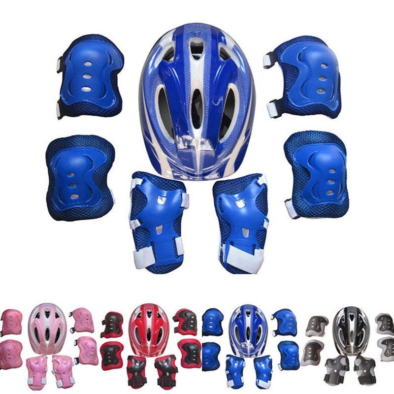 XIDAJIE Kids Helmet Protective Gear Set Boy Girl Adjustable Bike Cycling Helmets with Knee Pads Elbow Pads Wrist Guards for Skating Roller Scooter Outdoor Sports Blue