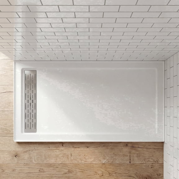 MORVANO 60” x 32” Acrylic Shower Base Pan with Glossy Finish & Stainless Steel Linear Drain Cover