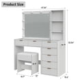 thumbnail image 3 of 47'' W Fluted Vanity Desk, Makeup Vanity With Power Oultlet, 7 Drawers Vanity With 10 LED Lights And Mirror, 3 Lighting Modes Adjustable, Glass Top, Vanity With Chair For Bedroom, Natural, 3 of 7