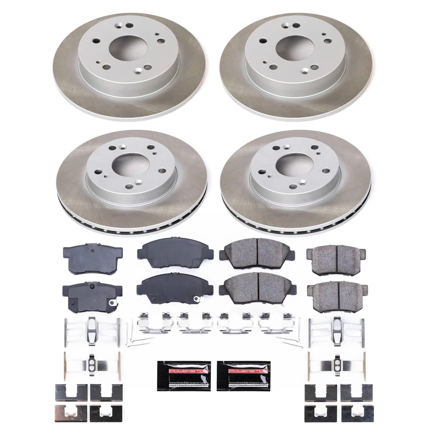 PowerStop Front and Rear Semi-Coated Rotor and Low-Dust Ceramic Brake Pad Kit SC4276