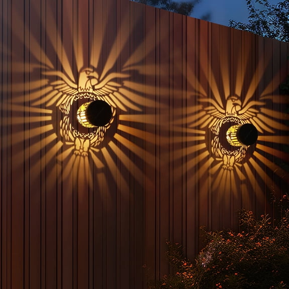 Govvep 2 pack Metal Solar Powered LED Solar Fence Lights: Eagle Pattern Waterproof Outdoor Wall & Deck Step Lighting for Garden, Patio & Backyard