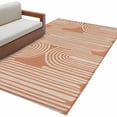 thumbnail image 2 of Area Rug for Living Room, Line Texture Non-Slip Indoor Large Carpet for Bedroom/Dining Room, Orange Abstract Art Retro Washable Low-Profile Rectangle Floor Mat Runner Rugs - 3 x 5 Ft, 2 of 7