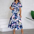 thumbnail image 1 of Robes Grande Taille pour Femmes Mode Décontractée Printemps et Été Imprimé Floral Manches Courtes Col en V Robe Cheville Manches Courtes en Solde, 1 of 9